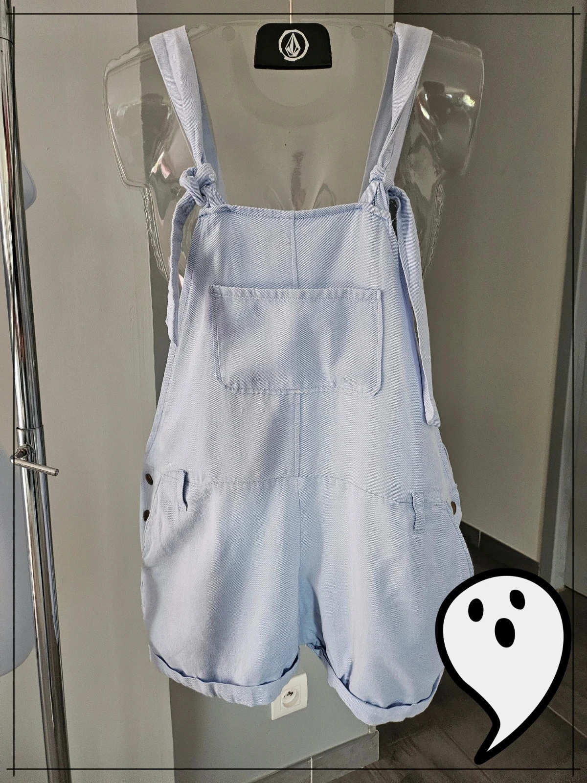 combi short a rayure bleu clair et blanche fabriqué a la main